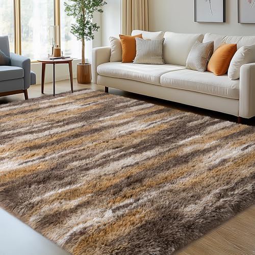 4x6 Abstract Brown Fluffy Rug for Bedroom Living Room Washable Non-Slip - Image 4