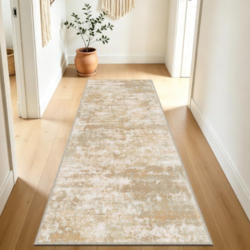 Hallway Runner Rug 3x6, Textured Non Slip Carpet Runner, Beige/Yellow by TTelephant