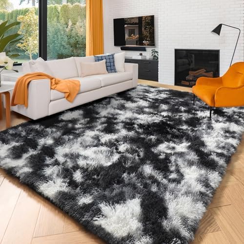 Amdrebio Black White Grey Fluffy Area Rug 5x8 for Living Room Boys Bedroom - Image 4