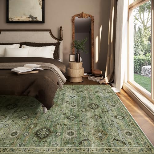 Washable Area Rugs for Living Room: 5x7 Rug Boho Vintage Rugs Stain Resistant Non Slip Low Pile Lightweight Soft Carpets for Bedroom Kitchen Dining Room Nursery Kids Room Farmhouse Home Office - Image 6