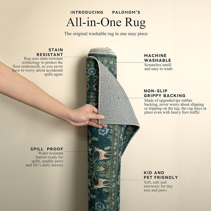 8x10 Area Rugs for Living Room: Washable Rug Vintage Rugs Stain Resistant Non Slip Low Pile Lightweight Soft Carpets Rugs for Bedroom Kitchen Dining Room Nursery Kids Room Farmhouse Home Office - Image 4
