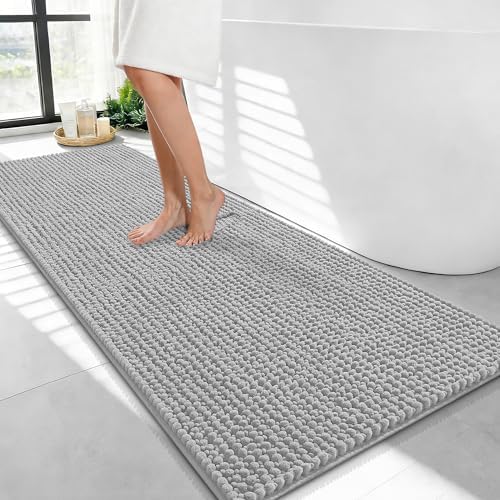 OLANLY Thick Chenille Bathroom Runner Rugs Mats 47x24, Light Grey by OLANLY