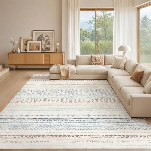 Tortania Area Rug Living Room Rugs- 12x18 Washable Large Soft Neutral Boho Moroccan Bohemian Farmhouse Rug Indoor Floor Carpet for Bedroom Under Dining Table Home Office Decor - Multicolor by Tortania