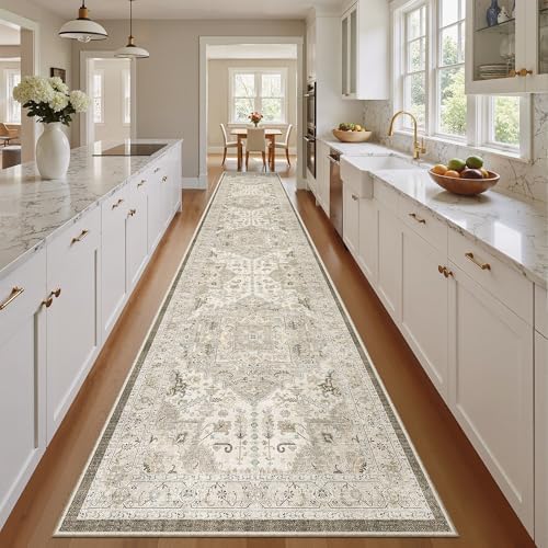 Madane Hallway Runner Rug 2'6''x14' Kitchen Runners Vintage, Ivory/Brown - Image 4