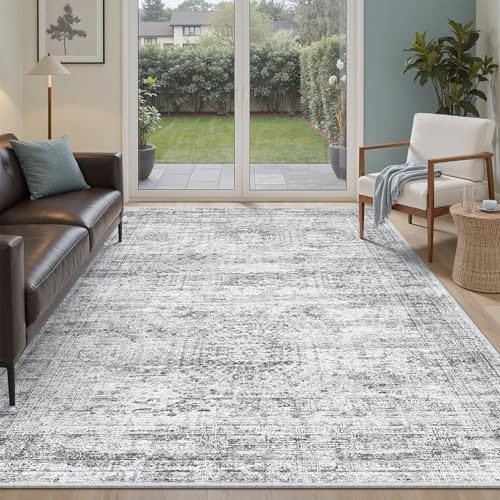 Soalmost 5x8 Area Rugs Grey Low Pile Washable Trendy Faded Style Rug by Soalmost