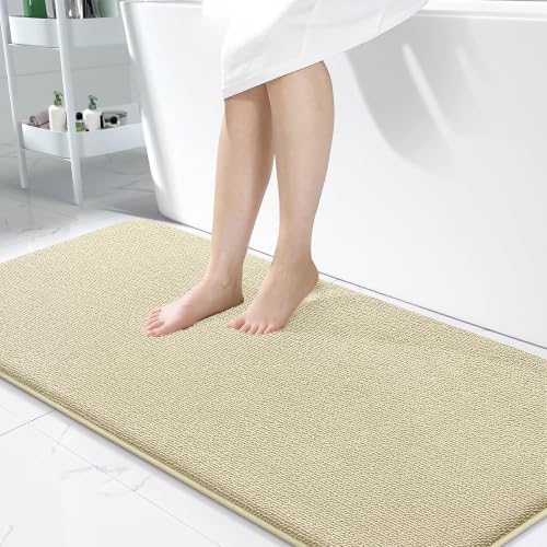 OLANLY Memory Foam Bathroom Runner Rug 47x24, Absorbent Long Bath Mat, Sand by OLANLY
