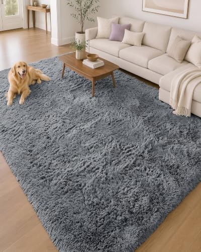OLANLY 6x9 Machine Washable Large Area Rugs for Living Room, Bedroom, Soft Fluffy Shaggy Bedside Rug, Indoor Floor Carpet for Kids Girls and Boys, Dorms, Nursery, Home Decor Aesthetic, Grey - Image 5