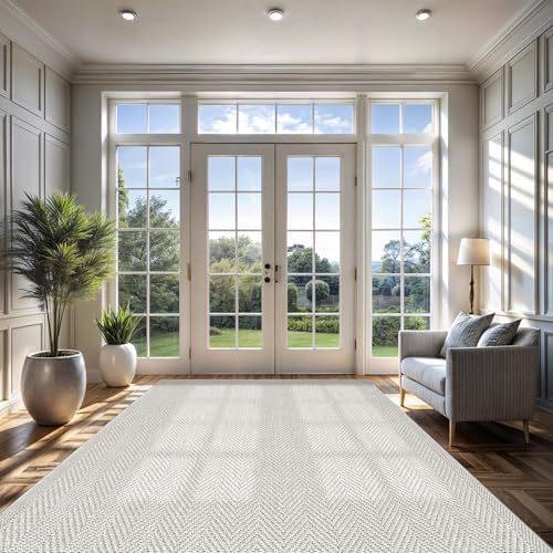 CAMILSON Easy Jute Rug 10x14, Indoor Outdoor Off-White Color Fiber Area Rugs for Living Room and Patio Rug Herringbone Boho Woven Design Easy-Cleaning Washable Outside Carpet Alfombras 10 x 14 - Image 4