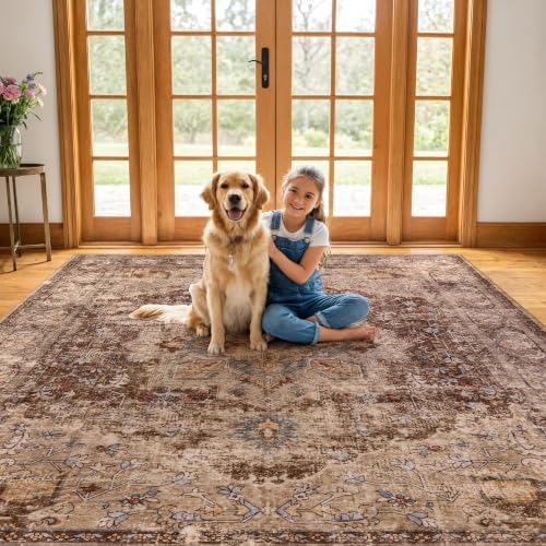 Rugshop Traditional Medallion Washable Non-Slip Area Rug, 6'6"x9' Brown - Image 6