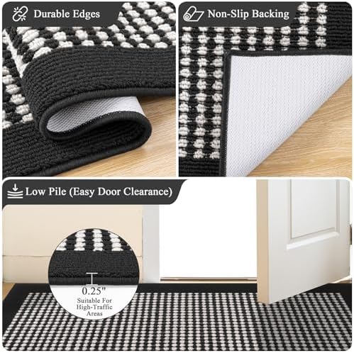 Ileading Laundry Room Runner Rug 2'x6' Non Slip Farmhouse Kitchen Floor Mats with Rubber Backing Machine Washable Indoor Helloween Decor Carpet for Doormat Hallway Entryway Petmat Garaga（Black&White） - Image 5