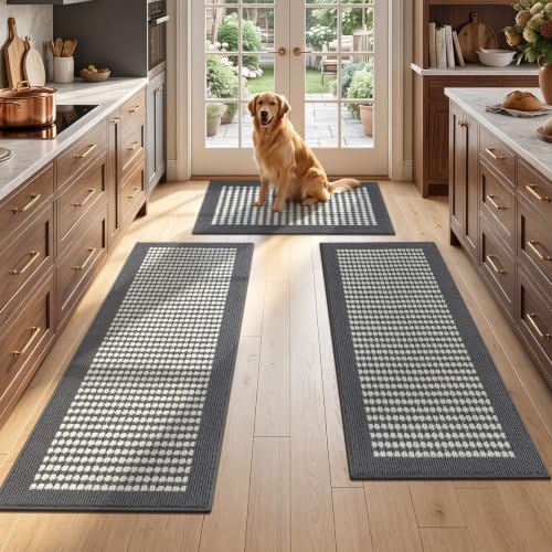 Ileading Kitchen Mat Sets 3 Piece Washable Grey Kitchen Floor Runner Rugs by Ileading