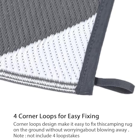 GAOMON 9x18 Plastic Straw Rug Outdoor Rugs for Patio Waterproof Reversible Mat Modern Bordered Camping Rug for Porch RV Backyard Pool Deck Picnic Beach Trailer Trellis-Grey/White - Image 6