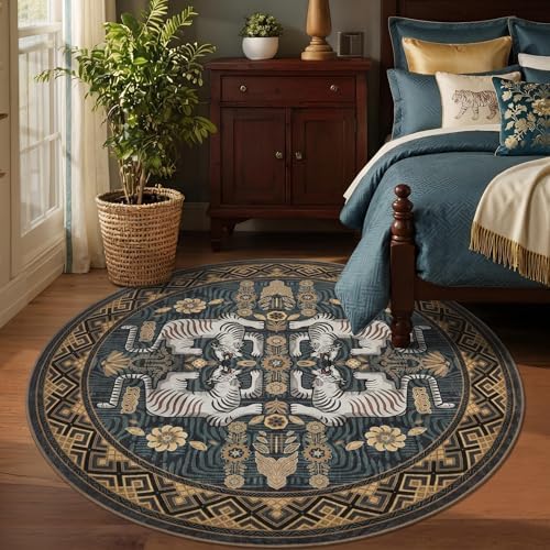 GarveeHome Tiger Round Area Rugs Boho Bedroom Non Slip Washable Vintage by GarveeHome