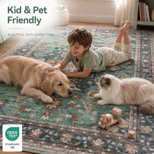 6X9 Area Rugs for Living Room, Washable Area Rug, Green - Image 5
