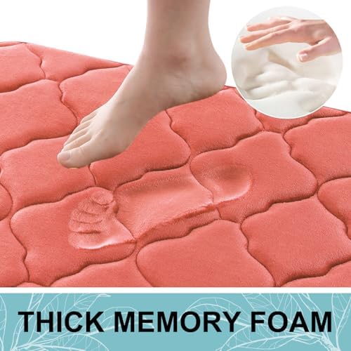 OLANLY Memory Foam Bath Mat Rug 24x16, Ultra Soft Bathroom Rugs, Coral - Image 3