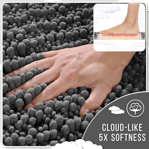 Yimobra Bathroom Rugs Non Slip Washable 32x20 Inch - Ultra Soft Absorbent Chenille Bath Mat, Quick Dry Shaggy Floor Carpet for Tub Shower, Dark Gray Home Decor Accessories - Image 4