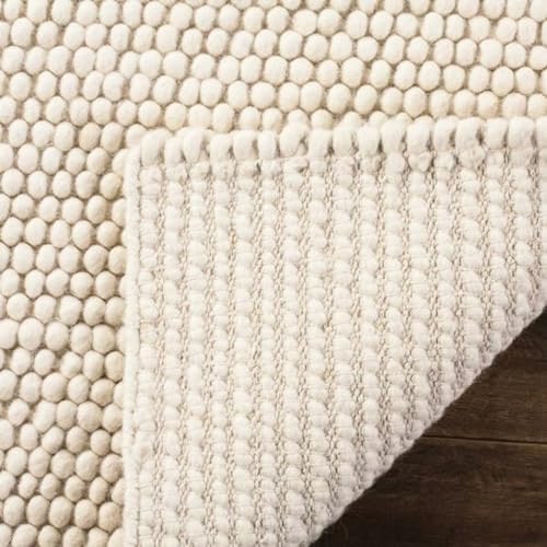 100% Wool Hand Woven Knit Popcorn Rug (9'x12' - Ivory). - Image 4