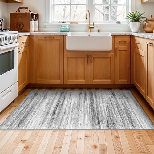 3x4 Rugs Washable Entry Rug: Easy-to-Clean Carpets for Large Entryway Hallway Kitchen Bedroom - Stain and Water Resistant Carpet with Non-Slip Backing - Soft Low-Pile Door Mat Grey - Image 3