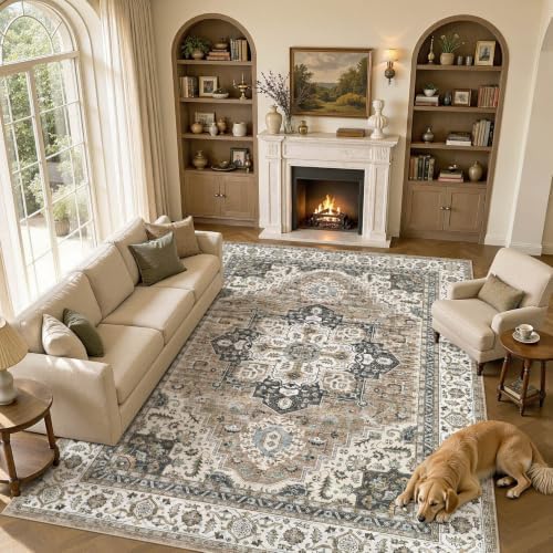 UERMEI 10x12 Area Rug for Living Room Washable Vintage Non Slip Brown by UERMEI