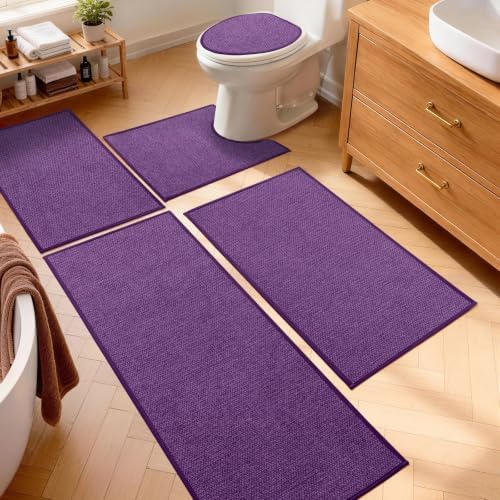 YIHOUSE Purple Bathroom Rugs Sets 5 Piece, Quick Dry Thin Bath Mat with Toilet Rug - Non Slip Absorbent Machine Washable - Bath Runner Rugs for Bathtub Sink Home Decor by YIHOUSE