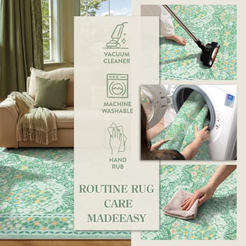 Lahome Floral Washable Kitchen Runner Rug, 2x6 Runners for Hallways Non Slip Ultra-Thin, Boho Soft Hallway Rug Forest Green Carpet for Bedroom Bathroom Laundry Room Giverny, Sage Green - Image 5
