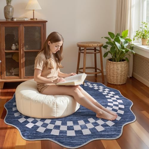 GarveeHome 6ft Washable Round Rug for Entryway Checkered Bedroom Circle Rug - Image 2