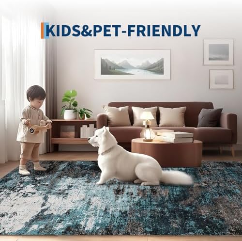 GarveeHome Abstract Living Room Large Rug 8x10 Machine Washable Blue Green - Image 2