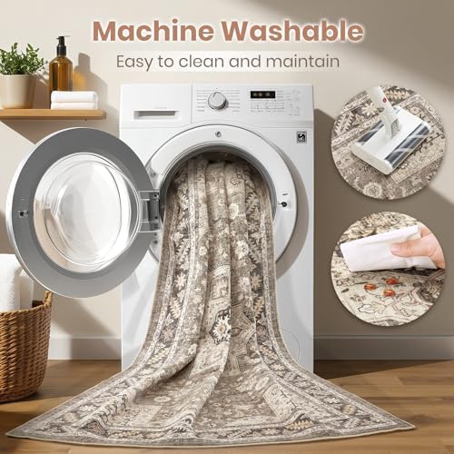 cotiled 10x14 Area Rug for Living Room, Washable, Traditional, Brown - Image 3