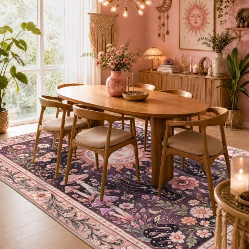 5x7 Black and Pink Area Rug Living Room Bedroom, Washable Boho Gothic Rug - Image 5