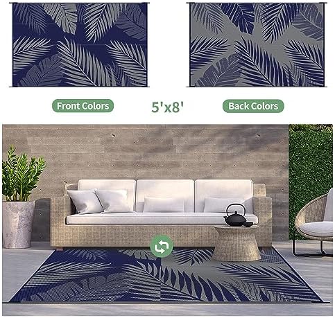GENIMO Outdoor Rug, Waterproof Plastic Rugs for Patio, 5'x8' Blue Grey - Image 2