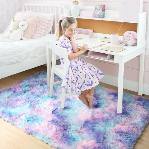 Amdrebio Purple Rainbow Mermaid Small Rug 3x5 for Girls Bedroom Classroom - Image 3