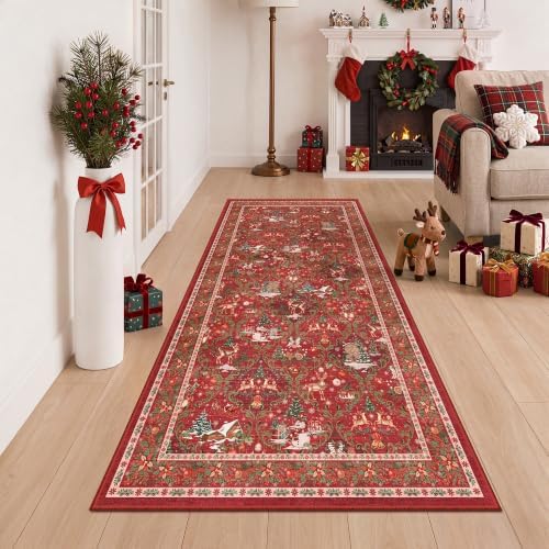 Christmas Runner Rug 3x6, Washable Rugs for Living Room (3'x6', Red) - Image 5