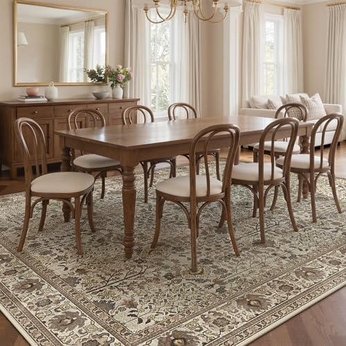 Bavni 10x14 Area Rug for Living Room, Washable Low Pile, Cream Brown - Image 2