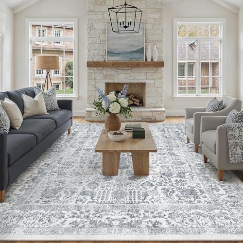 PureCozy Navy Blue Area Rug 7x10 Vintage Floral by PureCozy