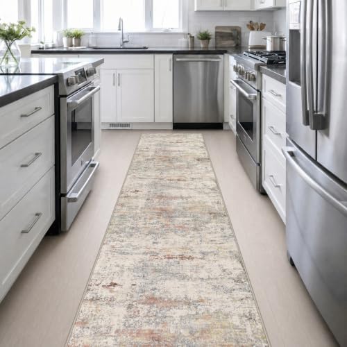 2.6x14 Washable Runner Rug:Modern Abstract Indoor Soft Carpet Taupe - Image 5
