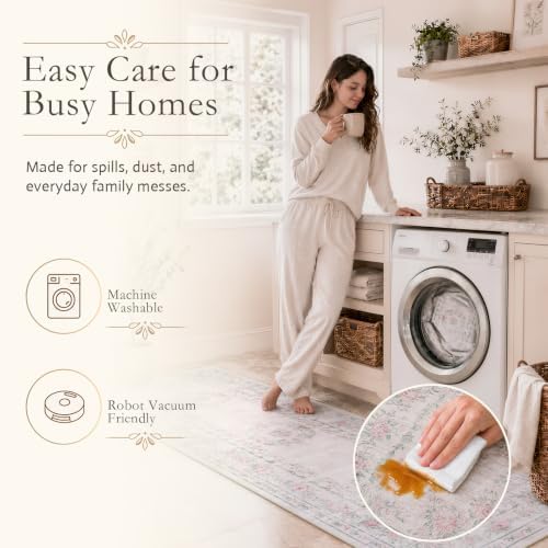 Wonnitar Pink Bow Runner Rug, 2'6" x 8' Washable Hallway Runner, Ultra-Thin Non Slip Soft Floral Carpet for Bedroom Nursery Entryway Corridor Laundry Decor, Light Pink - Image 5
