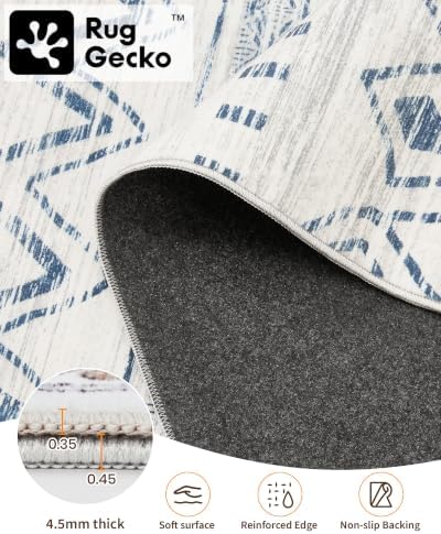 Miukiki 9x12 Area Rug for Living Room, Washable Non Slip Moroccan Rug Blue - Image 3