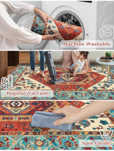 SERISSA 2'6"x12' Washable Non Slip Boho Runner Rug for Hallway，Orange - Image 3