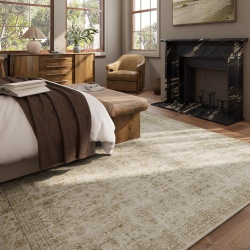 10x14 Area Rug Washable Rugs: Large Living Room Rug Stain Resistant Non Slip Distressed Vintage Low Pile Faux Wool Soft Carpet for Bedroom Farmhouse Dining Room Kids Playroom Nursery - Image 4