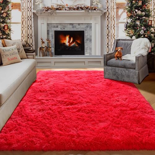 Red Area Rugs for Girls Boys Bedroom Living Room, Fluffy 4x6 Bedside Rug - Image 2