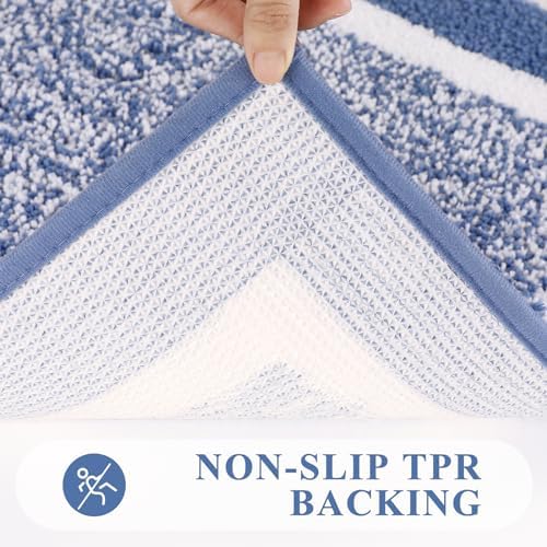 Pauwer 3 Piece Bathroom Rug Set, Non Slip Washable Bath Mat, Blue - Image 4