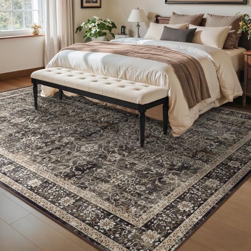 Washable Area Rug 6'x9' Living Room, Vintage MCM, Black/Brown/Beige - Image 4
