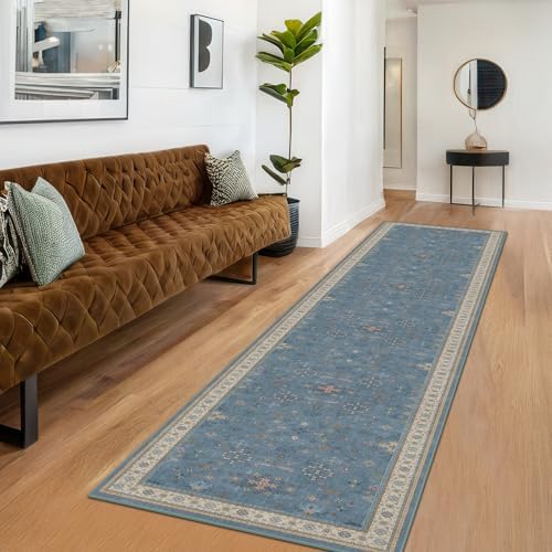 Hazo Haus Non Slip 10ft Long Hallway Runner Rug Blue - 2 x 10 Runner Rug, Washable & Waterproof 2x10 Kitchen Floor Mat - Modern Eclectic Boho Design Décor - Image 3