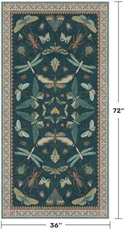 Teal 3x6 Entryway Rug, Washable Low Pile Door Rug for Kitchen & Living Room, Indoor Insect Décor Carpet - Image 2
