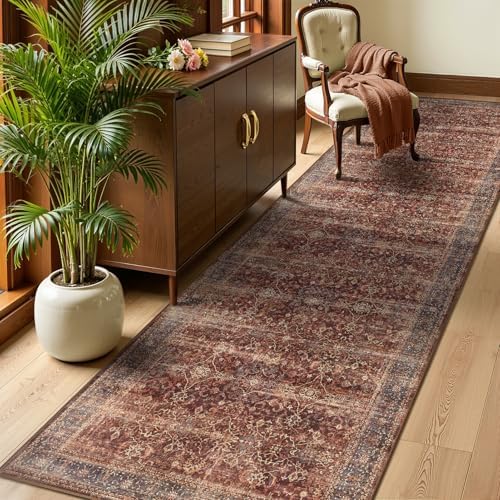 Vintage 2x8 Kitchen Runners Brick Red, Washable Non Slip Runner Rug for Hallway Entryway, Ultra Thin Low Pile Print Carpet Runner for Bathroom/Mudroom/Corridor/Laundry Room, Rustic Farmhouse - Image 4