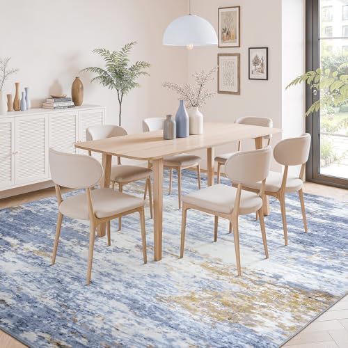 9x12 Area Rug for Living Room, Abstract Washable Large Rugs, Light Blue - Image 3