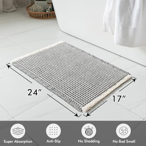 MIULEE Set of 2 Waffle Bathroom Rugs LightGrey&Cream Bath Mat 17x24 Inch - Image 2