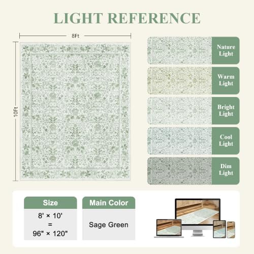 DUKINO 8x10 Area Rug Vintage Floral Washable Rug for Living Room Sage Green - Image 2