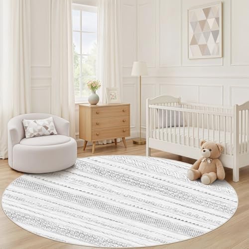 Nakagishi Round Rug Boho Area Rugs: 5x5 Washable Large Circle Neutral Soft Stain Resistant Non-Slip Carpet for Women Aged 25-45 Farmhouse Decor Enthusiasts - Living Room Bedroom Dining Room Nursery - Image 6