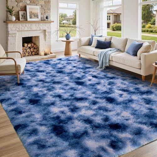 6x9 ft Fuzzy Rug for Living Room Soft Fluffy Blue White Bedroom Area Rugs Non-Slip Shaggy Carpet for Nursery Kids PlayRoom Dorm Office Indoor Modern Plush Carpets - Image 2